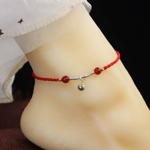 Бамбуковый браслет на ногу, цепочка ручной работы, плетеный браслет из красной нити, сексуальный колокольчик, простой и элегантный дизайн, популярно в интернете, подарок на день рождения