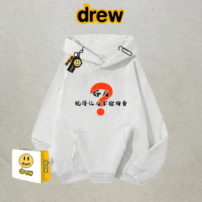 drew国潮牌连帽卫衣男女款秋冬字母趣味印花宽松纯棉休闲情侣外套