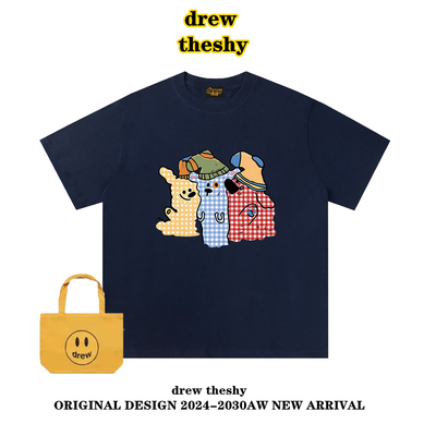 drew日系卡通纯棉小众设计感短袖t恤男女夏季潮牌宽松ins情侣半袖