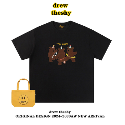drew动漫卡通小只小熊短袖t恤男女夏季潮牌休闲宽松纯棉ins情侣装