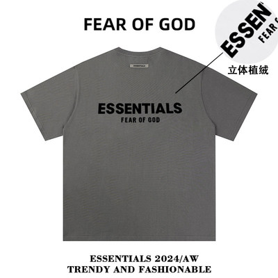 FEAR OF GOD复线ESSENTIALS植绒字母短袖男女T恤FOG美式高街潮牌