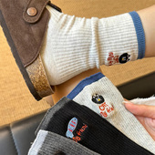 棉质撞色秋冬韩系可爱卡通中筒袜 猫咪刺绣袜子女AB款 起步韩袜