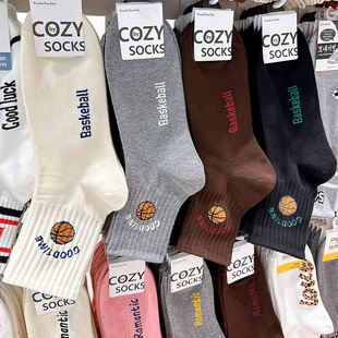 COZY韩国男袜东大门秋冬新款 罗纹束口字母篮球运动吸汗中筒袜子潮