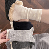 起步韩袜秋冬季 保暖羊绒袜子女士韩版 ins风蝴蝶结长袜堆堆中筒袜