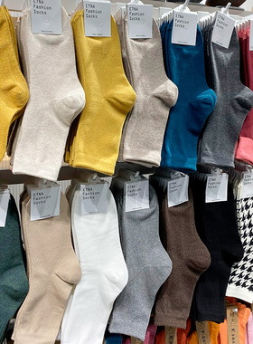 韩国东大门代购女袜子棉纯色简约潮流 ETNA秋冬ins学生吸汗中筒袜