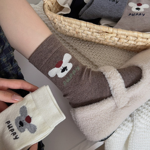 起步韩袜无骨秋冬季袜子女2025新款爆款卡通羊毛长袜保暖厚中筒袜