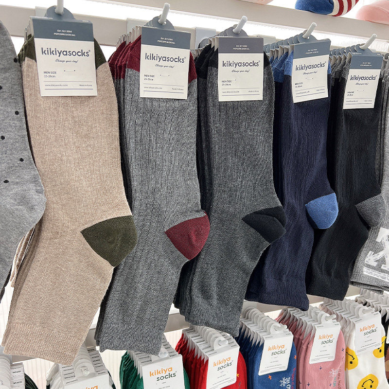 正品韩国男袜东大门kikiyasocks拼色简约吸汗商务棉袜男士中筒袜