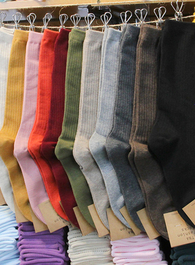 韩国进口etna纯色袜子女士春秋款时尚长筒堆堆袜东大门代购中筒袜