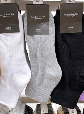 现货白色毛巾底袜子ggorangnae韩国东大门纯色加厚吸汗男士中筒袜