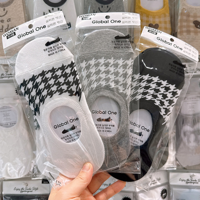 韩国隐形春夏季女防滑千鸟格船袜