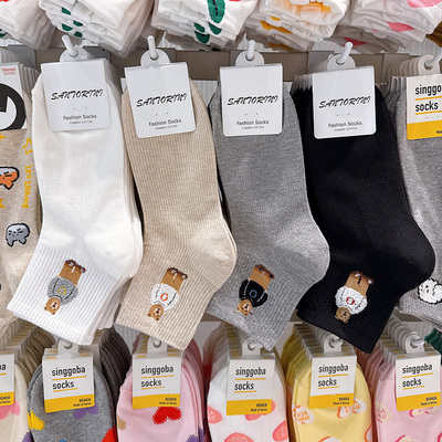 韩国吸汗女棉小熊短袜春夏季新款