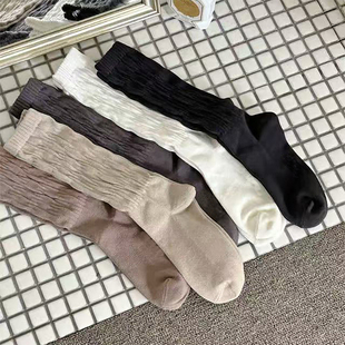 袜子女BIARRITZ秋冬纯色简约百搭堆堆显瘦中长筒袜 韩国东大门代购