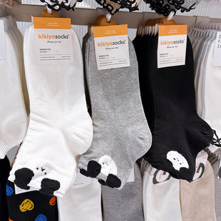 韩国袜子进口四季 袜口植绒立耳朵小狗袜精梳棉女士短袜 新款