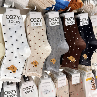 小熊女袜COZY韩国进口可爱卡通棕熊无压力不紧勒东大门中筒袜秋冬