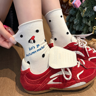 起步韩袜2025新款卡通小狗袜子女春秋韩版ins风潮波点字母中筒袜