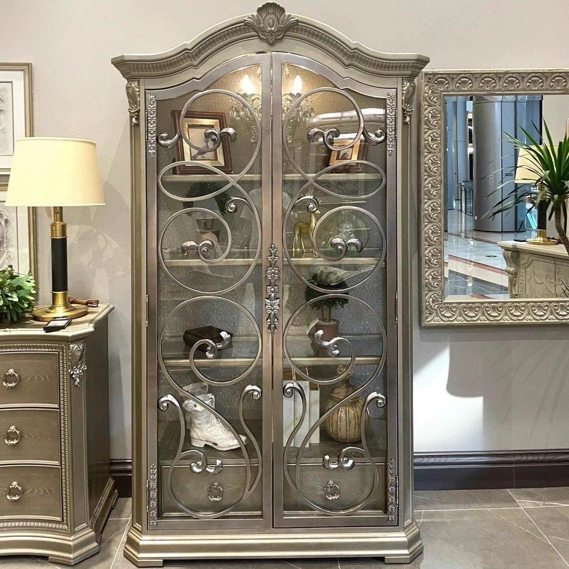 美式ART筑源实木书柜法式复古做旧雕花储物柜门厅展示柜酒柜家具