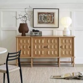 法式 饰柜边柜 复古卡其餐边柜原木风客厅储物置物柜家用玄关实木装