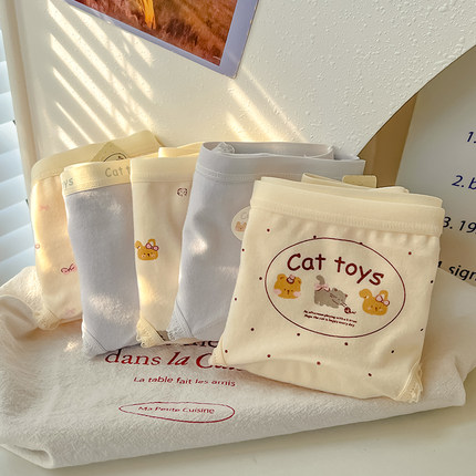 玩具猫~内裤纯棉裆a类7A抗菌加长裆可爱甜美少女中腰卡通2025新款