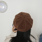 包邮 小物商店 复古文艺纯色麂皮绒感八角贝雷帽南瓜画家帽