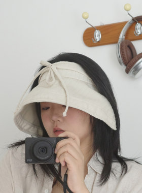 多种戴法肌理纯色水桶型遮阳帽