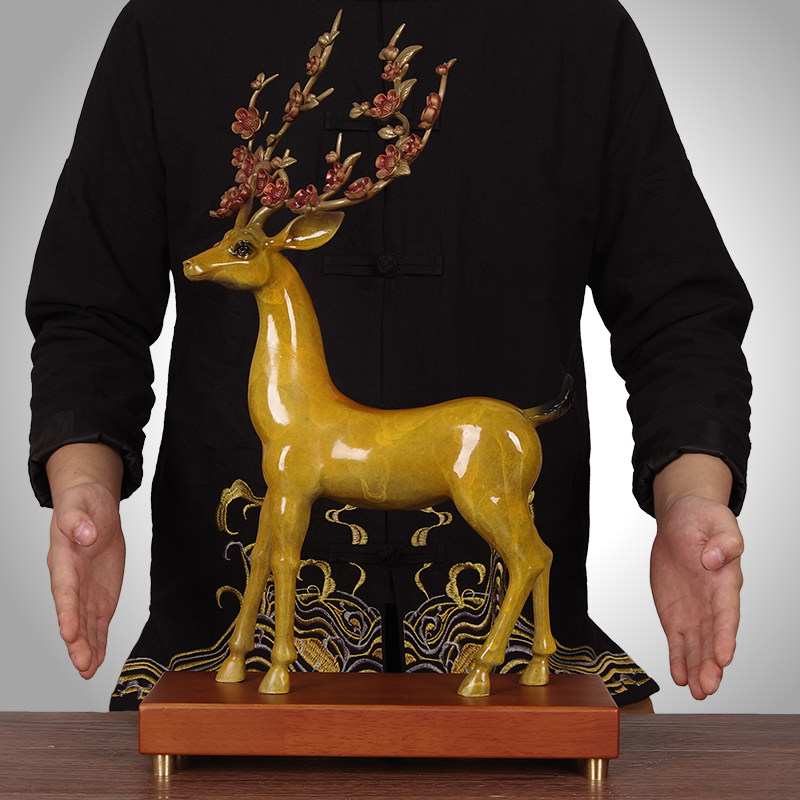 纯铜珐琅彩梅花鹿摆件大号一对玄关入户创意招财装饰新居乔迁礼品