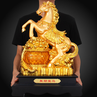 生肖马到成功摆件 马上发财工艺品 客厅办公室聚宝盆风水招财金马