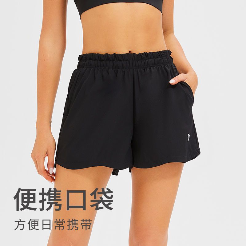 【清仓】专业运动裤夏女款跑步透气腰围褶皱花瓣边显瘦短裤