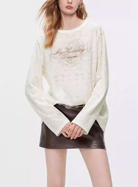 【MC定单】宽松显瘦圆领打底上衣女2026早春新款复古印花白色T恤