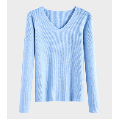 2025秋季新款v领羊毛针织衫女小个子气质通勤修身百搭外穿打底衫