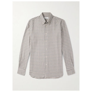 男户外休闲商务衬衫 衣领格纹法兰绒衬衫 新 领尖带扣式 BOGLIOLI