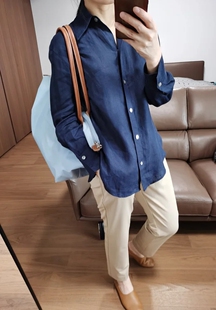 R005 vince简约松懈隽永 衬衫 女士亚麻长袖 纯天然贝壳扣