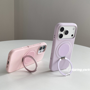 磁吸360度旋转支点壳带支架适用iPhone17苹果17promax手机壳16plus液态硅胶15全包14防摔13耐脏12软Air樱花粉