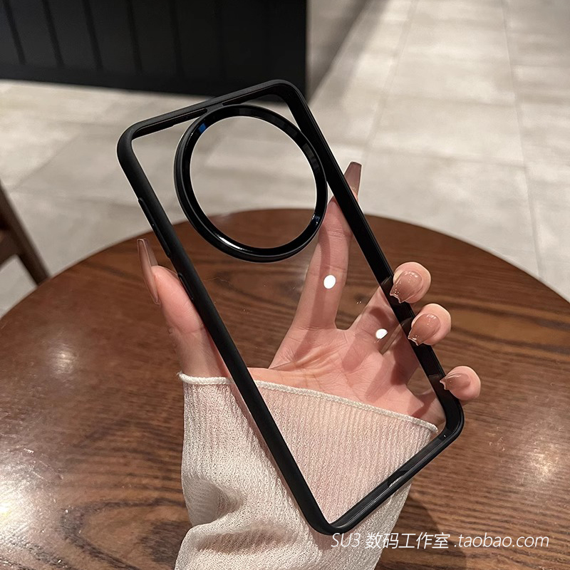 黑色边框亚克力适用华为mate70手机壳mate60pro+高清透明不发黄Pura70简约ultra高级感全包大孔金属镜头框软