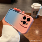 17少女粉蓝渐变撞色适用iPhone15苹果14手机壳15promax硅胶13全包镜头12气囊防摔Xs小众XR纯色16简约软套plus