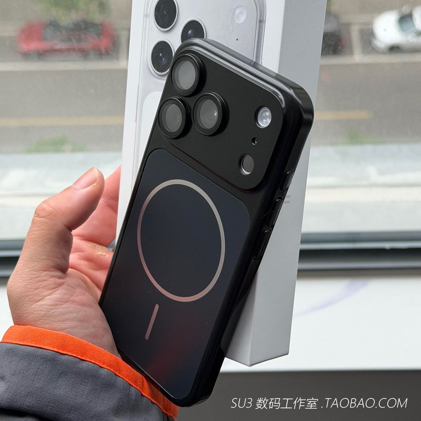 带镜头膜大视窗细圈磁吸iPhone16适用苹果17promax手机壳15磨砂14硬壳3全包magsafe无线充电防指纹超薄男黑色