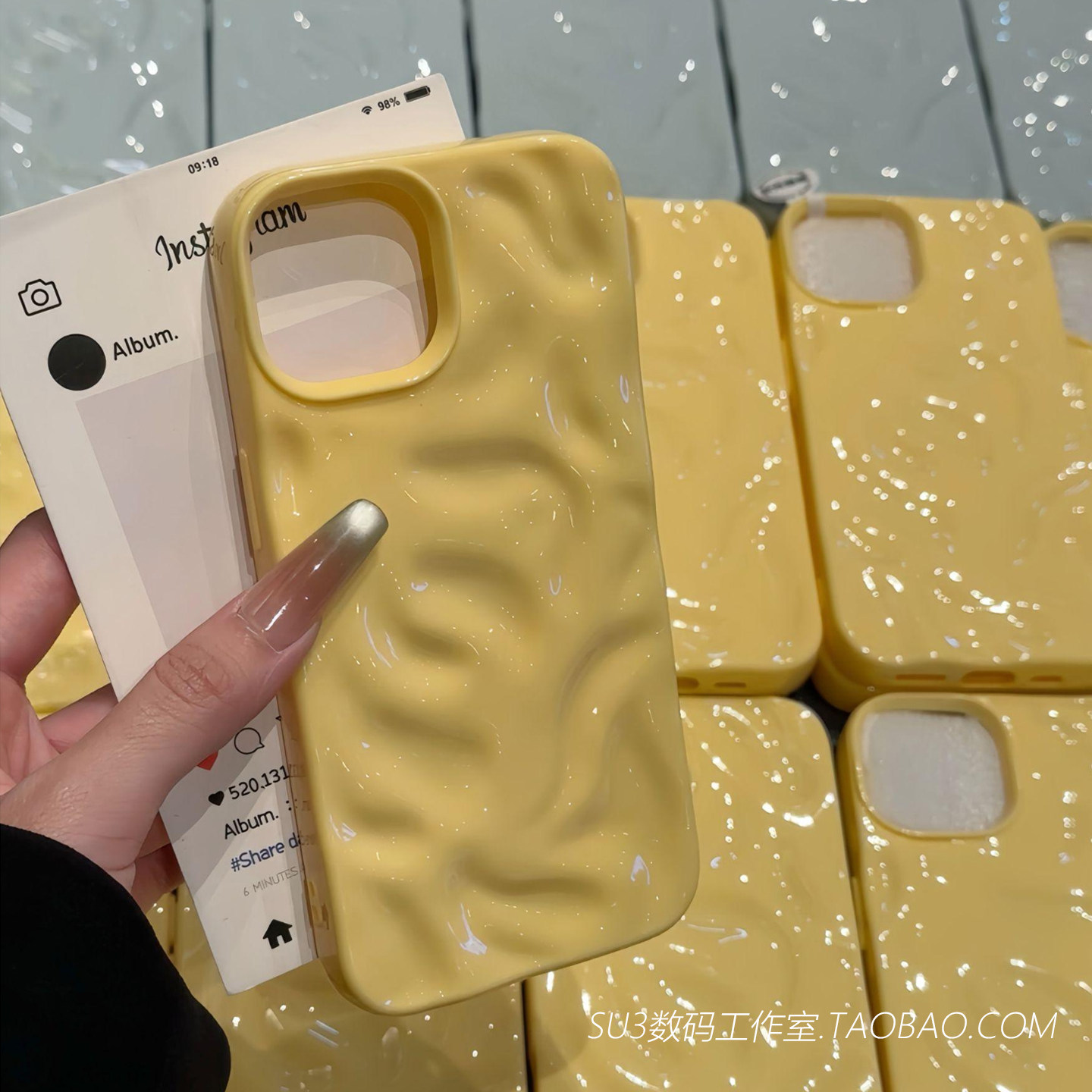 亮面奶黄色适用iPhone15苹果16promax手机壳14陨石纹13立体褶皱12光面16plus果冻纯色简约硅胶防摔高级感全包