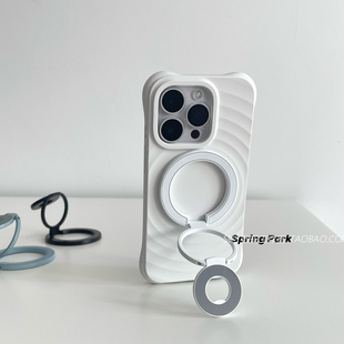 ins风双面磁吸三折叠支架金属适用小米17promax手机壳15波漾壳14液态硅胶苹果17白色高级感耐脏防摔不会发黄