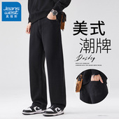 潮牌宽松直筒休闲长裤 真维斯黑色牛仔裤 子 新款 美式 男款 2026秋冬季