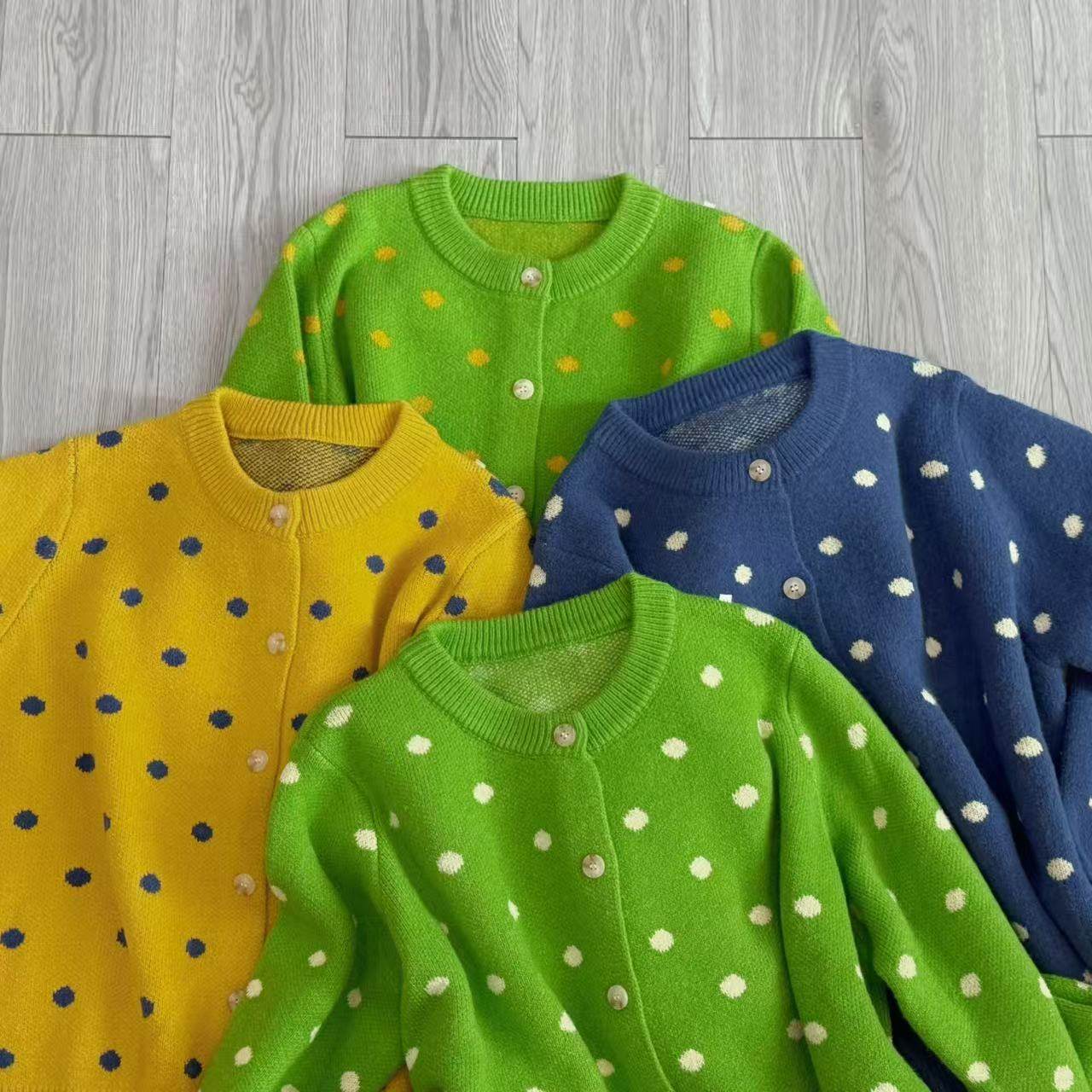 2328#【时光画布】波点长袖针织开衫毛衣外套