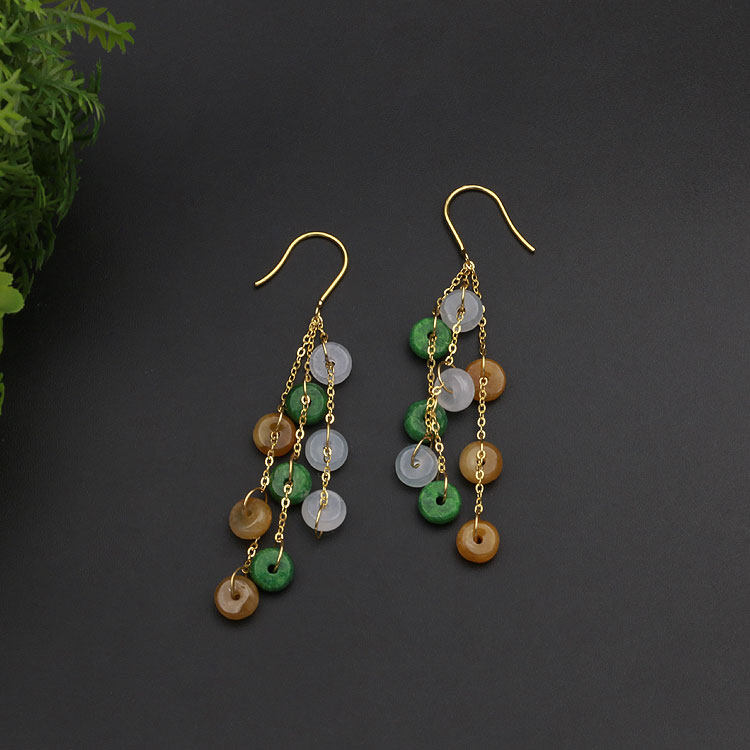 天然18k玫瑰金三彩翡翠盘珠耳环 耳坠 女款石上生新款正品缅甸a