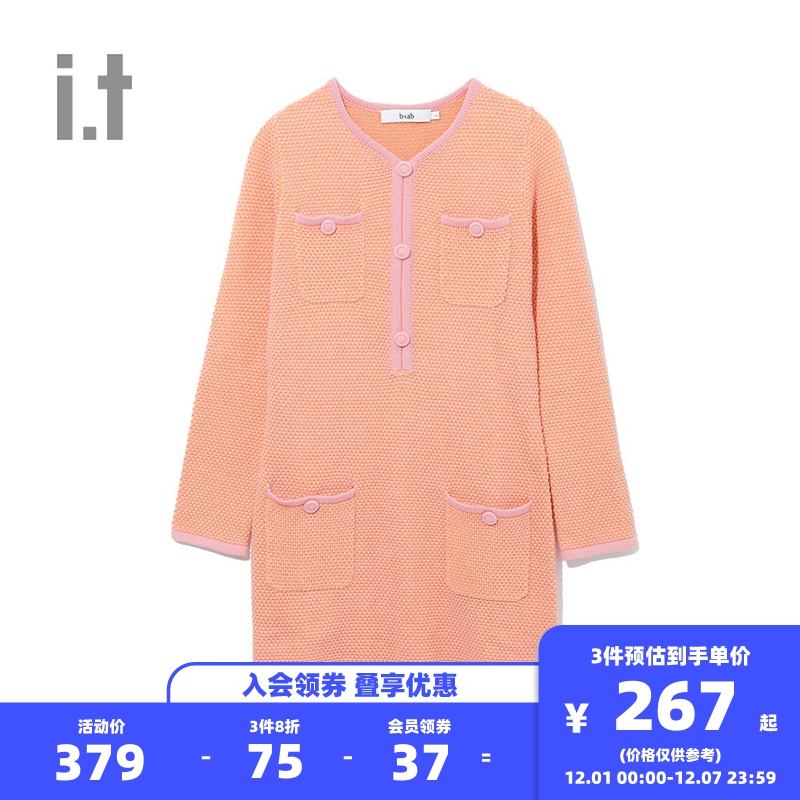 it b+ab女装连衣裙秋季优雅时尚长袖修身贴袋0334SD