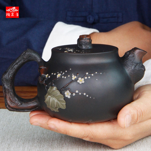 根艺建水紫陶堆塑茶壶纯手工