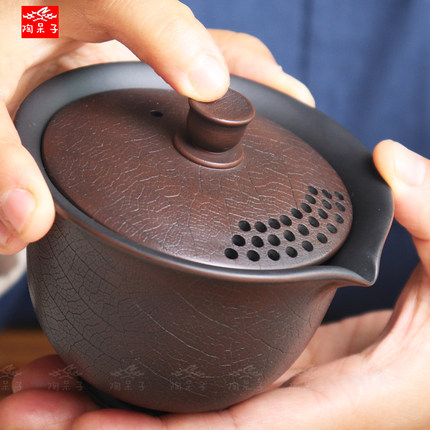 云南建水紫陶纯手工茶壶 全手工 盖碗 三才碗 手抓壶 中式防烫手