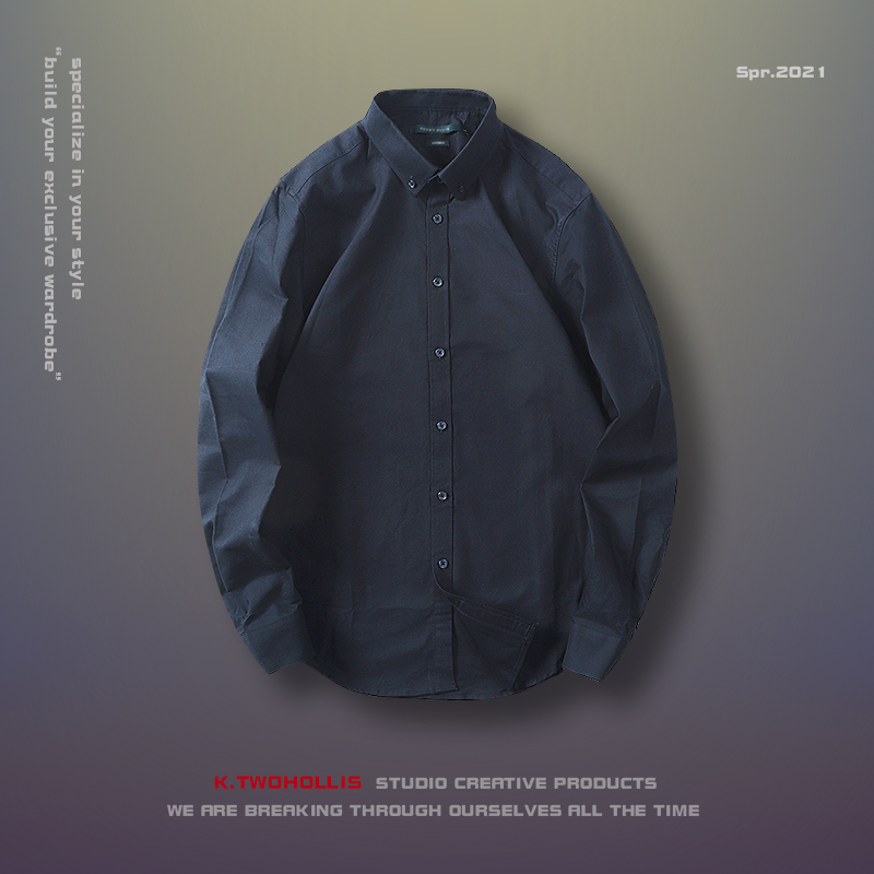 春秋新款牛津纺余文乐潮白衬衫