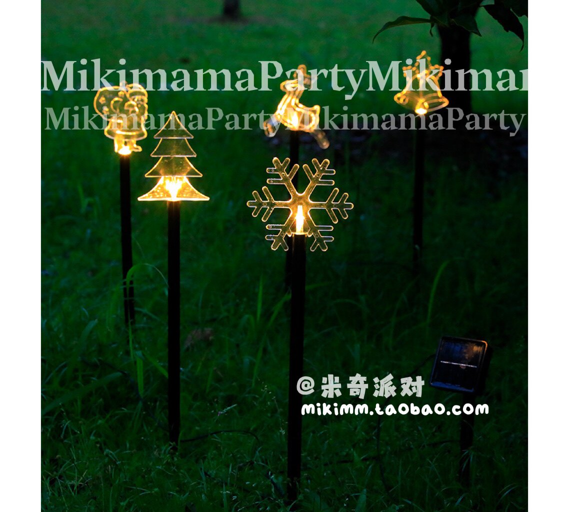跨境led太阳能地插五角星雪花圣诞树铃铛鹿户外庭院花园装饰灯