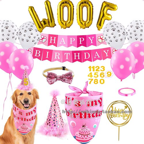 宠物生日woof气球横幅帽子口水