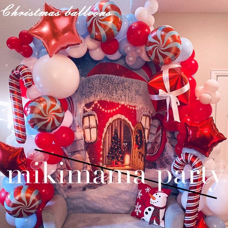 美国圣诞节组合套装气球装饰节日气背景布置派对礼物星星糖果拐杖