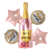 5件套香槟酒瓶西语生日气球套装 18寸feliz cumpleanos铝膜球