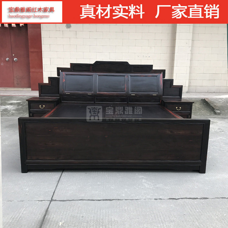 红木大床 交趾黄檀实木卧室家具素面床 老挝大红酸枝1.8米双人床