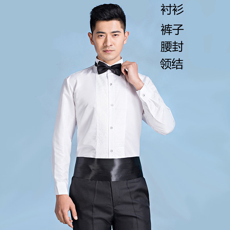 男士演出大合唱礼服衬衫男长袖白色修身衬衣新郎结婚燕子领套装男